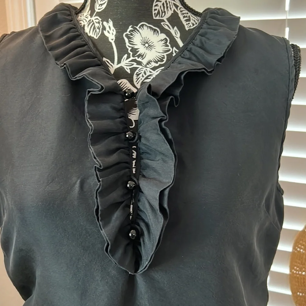 Kate Spade Silk Ruffle Front Sleeveless Blouse Black Small